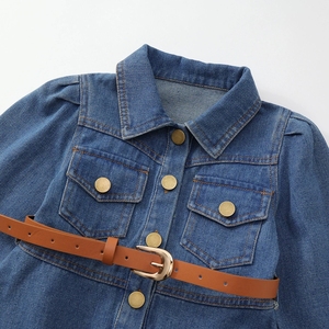 Novo Vestido de Jeans para Meninas, Manga Longa, Casual, com Cinto, para Primavera e Outono - Product Image 4