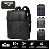 Sac à dos de voyage matelassé géométrique durable approuvé pour le transport aérien, avec rabat supérieur, pour ordinateur portable 17,3 pouces, en polyester imperméable, avec port USB, faible MOQ, personnalisable