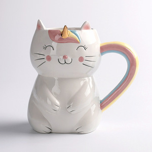 Taza de gato de cerámica con forma de sonrisa de la suerte, vaso de café de oro blanco y menta, para bebidas y cara de gato <span class=keywords><strong>Simon</strong></span> - Product Image 3
