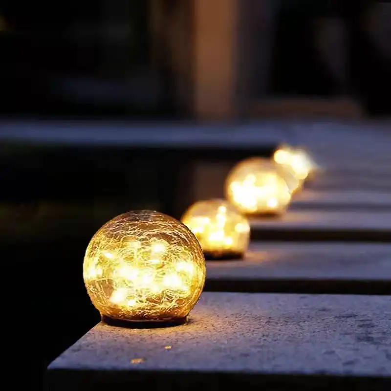 Bola de vidrio agrietado, luz LED Solar de jardín, lámpara de tierra impermeable para exteriores, luz enterrada para camino, patio