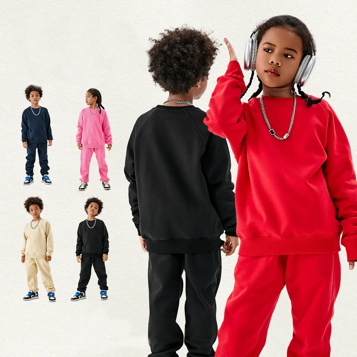 Abbigliamento per bambini per bambini 6-9 anni 330G felpa polare manica Raglan girocollo felpe con cappuccio Kid Casual Kids tute set