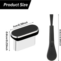 Port de données USB Type-C 5 en 1 pour téléphone portable avec bouchon anti-poussière en métal et ABS et brosse