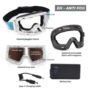 HUBO نظارات رياضية للتدفئة من الليثيوم ضد الضباب مع بطارية قابلة للشحن، نظارات واقية من المكابح لركوب الدراجات الجليدية للنساء والرجال