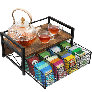 Organisateur de sachets de thé en bois avec tiroir et boîte de rangement à 8 compartiments, coffre de rangement pour thé, conteneur pour comptoir de cuisine - Product Image 1