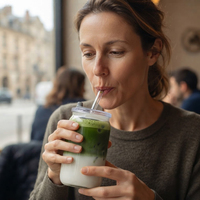 Gobelet en verre personnalisé avec logo imprimé, esthétique, réutilisable, pour thé glacé, jus, matcha, avec paille en verre et manchon antidérapant