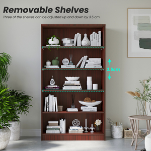 Modern Wood Bookshelf 5 Shelf 60 Inches <b>Tall</b> Wide Bookcase for Living Room Bedroom Office <b>Storage</b> Display - Product Image 6