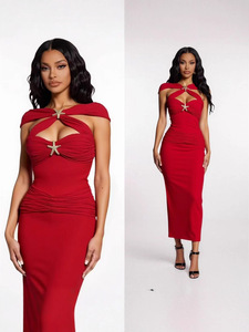 Nuovo arrivo di serie autunno e inverno festa di moda Golden Starfish <span class=keywords><strong>vestito</strong></span> a fasciatura rossa aderente <span class=keywords><strong>senza</strong></span> <span class=keywords><strong>maniche</strong></span> - Product Image 6