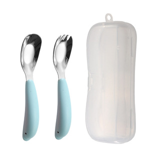 Cuchara y tenedor de acero inoxidable 304, cuchara y tenedor con forma de delfín, cuchara para complemento alimenticio para bebés, cuchara para comer, vajilla para niños, juego portátil - Product Image 5