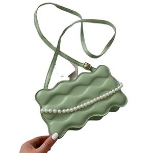 Femme bandoulière carré sac perle chaîne sac à main mode vague <span class=keywords><strong>en</strong></span> cuir Pu décontracté solide Portable Messenger sacs femmes - Product Image 1