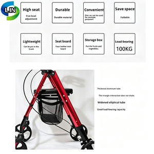 Foldable Rollator <b>Walker</b> with Seat Lightweight Mobility Aid Durable Aluminum <b>Frame</b> Storage Pocket for Elderly - Product Image 6