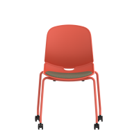 Chaise roulante moderne en tissu rouge et beige, pieds robustes, siège rembourré pour les conférences et la formation