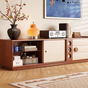 Meuble TV extensible en bois massif, style crème français, rangement pour petits salons - Product Image 4