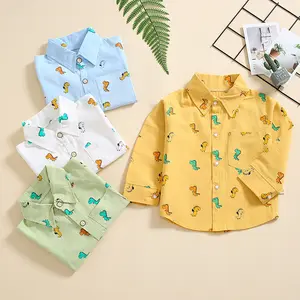 Jungen Shirts Baumwolle Baby Bluse Langarm Schule Kleidung Cartoon Dinosaurier Drucken kinder Kleidung Casual 2021 Frühling Herbst