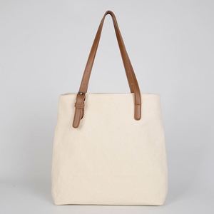 Sac fourre-tout en toile réutilisable tendance avec poignée en cuir réglable pour femme, sac de shopping quotidien, prix de gros - Product Image 1
