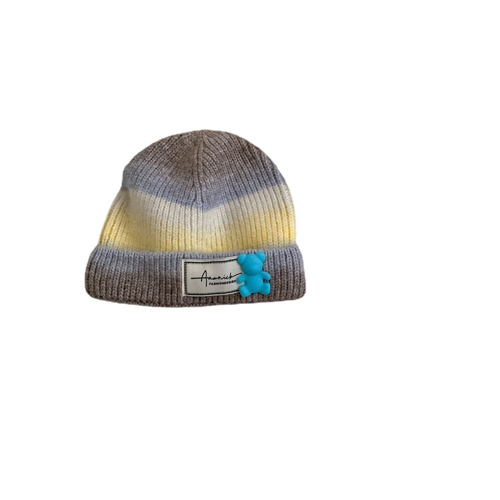WS405 Korean Style Dyed Children Winter Knitted Hat Cute Bear Warm Wool Beanie Outdoor Custom Baby Winter Hats