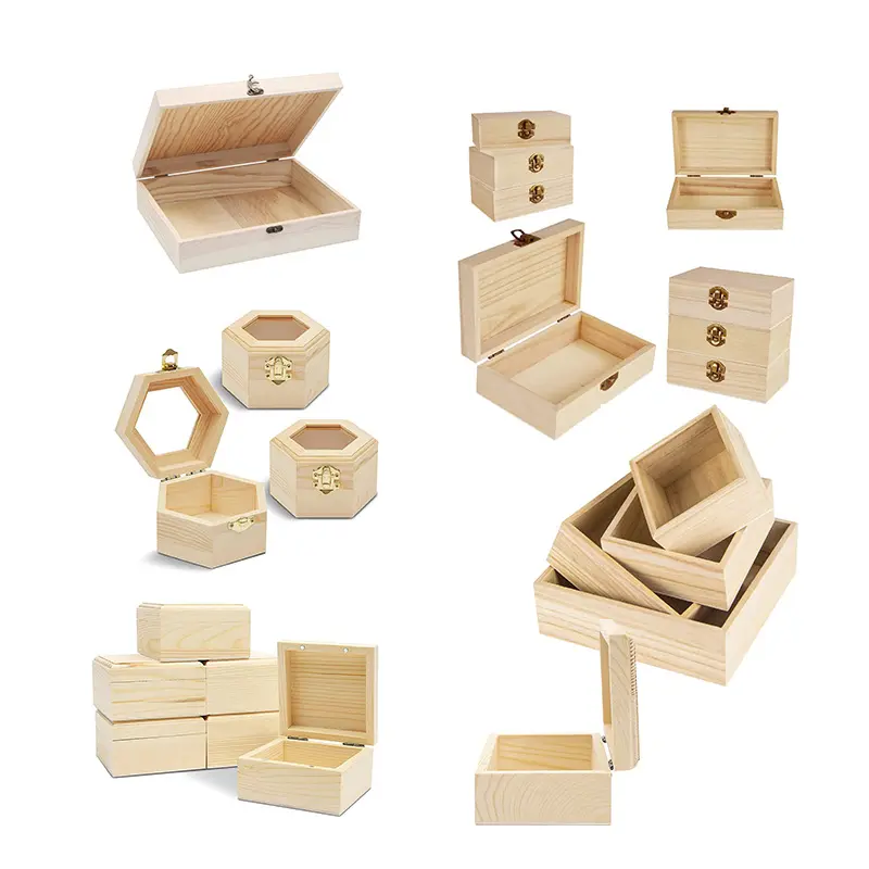 Anpassung Unvollendete Holzkiste Großhandel andere Form solide Holz Aufbewahrung sbox Holz Geschenk box