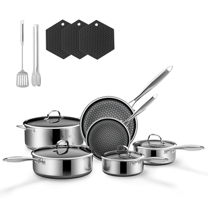 Olla de Acero Inoxidable de Alta Calidad de 3 Capas con Tapas de Vidrio y Silicona, Apta para Estufas de Gas e Inducción, Juego de Utensilios de Cocina de Acero Inoxidable Triple - Product Image 1