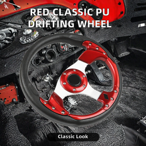 Volant de voiture en PU rouge et noir, 3 branches, classique, pour modification de drift - Product Image 2