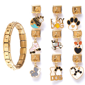 Fashion Charm Bracelet Stainless Steel Modular Pendant DIY Jewelry Accessories Dog Paw Roller Skate Design - Product Image 1
