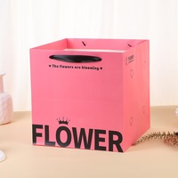 Sac cadeau en papier pour bouquet de fleurs carré avec poignée, logo imprimé personnalisé, emballage cadeau, sac fourre-tout en papier pour fleuriste