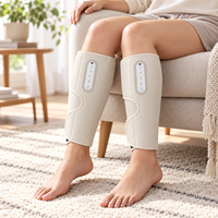 Masseur de jambes sans fil beige à compression d'air avec chaleur, 5 modes et 3 niveaux EMS pour la récupération quotidienne des jambes