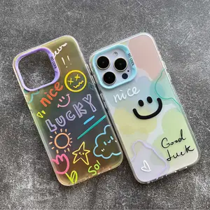 Suitable For IPhone15Promax14 Simple Smiley Translucent 13/12 Phone Case Creative English Gradient Hard Shell
