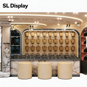 <span class=keywords><strong>Vitrina</strong></span> de Lujo para Joyería Dorada con Pedestal e Iluminación LED - Tamaño y <span class=keywords><strong>Color</strong></span> Personalizables - Mueble de Pared para Exhibición de Joyería - Product Image 1