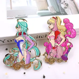 Wholesale Gold Plated Pearl Swirl Lapel Pin With Wings Custom Rhinestone Transparent Hard Enamel Pin Angel Girl Anime Enamel Pin