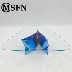 Tables basses triangulaires en acier inoxydable au design moderne d'usine avec plateau en verre trempé pour meubles de salon, tables d'appoint pour hôtels - Product Image 4