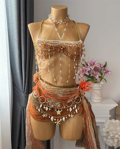 Guayue Lussuoso Gioiello per il Corpo da Sposa Fatto a Mano Placcato Oro con Perline di Cristallo, <span class=keywords><strong>Collana</strong></span> Top Reggiseno Boho con Perline di Vetro Sfumate Sexy - Product Image 4