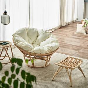 Fauteuils ronds modernes en rotin, design écologique, coussins imperméables, finition naturelle pour salon, utilisation en extérieur - Product Image 2