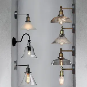 Klassieke Nordic Industriële Stijl Metalen E27 Basis Muur Liight Transparante Glazen Schaduw Schans Wandlamp Voor Kamer Keuken Eiland