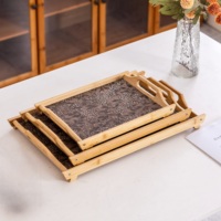 Plateau en bambou écologique et durable avec pieds de support, motif floral de vigne, incrustation en cuir, base en panneau composite pour la maison, le café et le restaurant