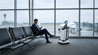 Chariot de bagages autonome intelligent avec IA, médias et publicité