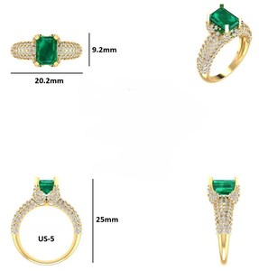 แหวนค็อกเทลทองคำขาว 9KT ประดับมรกตเพาะเลี้ยงในห้องปฏิบัติการและเพชรแบบฝังกรงเล็บ - Product Image 3