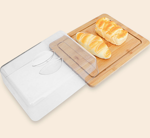 <span class=keywords><strong>Plat</strong></span> à beurre en bambou de style moderne avec couvercle - Contenant de rangement transparent pour fromage, pain, gâteau pour la fraîcheur - Product Image 5