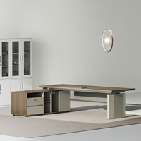 Bureau de direction de luxe en L, réglable électriquement en hauteur, avec armoire latérale, bureau intelligent assis-debout, mobilier de bureau