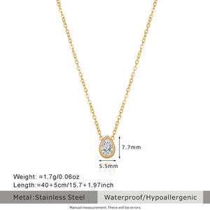 خمر 18 قيراط الذهب الفولاذ المقاوم للصدأ على شكل كمثرى الماس قطرة الماء الزركون حجر واحد قلادة قلادة أنيقة إنز قلادة للفتيات - Product Image 6