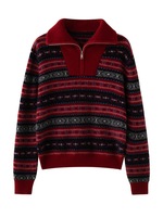 Pull en cachemire et laine élégant pour femme, automne-hiver, col rabattu, fermeture éclair, jacquard, polyvalent