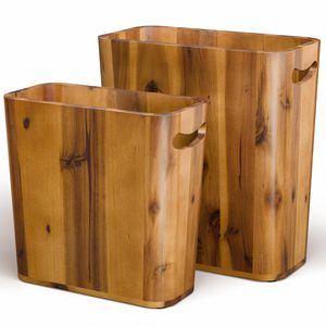 Wooden Waste Basket for Bedroom Small Wooden <strong>Trash</strong> <strong>Can</strong> for Bathroom Rustic Bathroom Decor Waste Paper Basket with Handle - Product Image 1