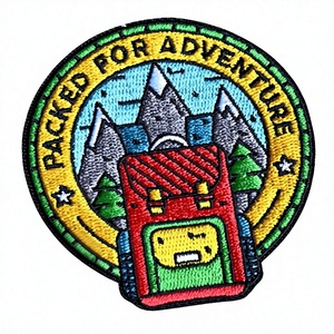 Parche bordado para mochila de montaña, aplique de tela termoadhesivo circular, diseño de parche temático de aventura - Product Image 1