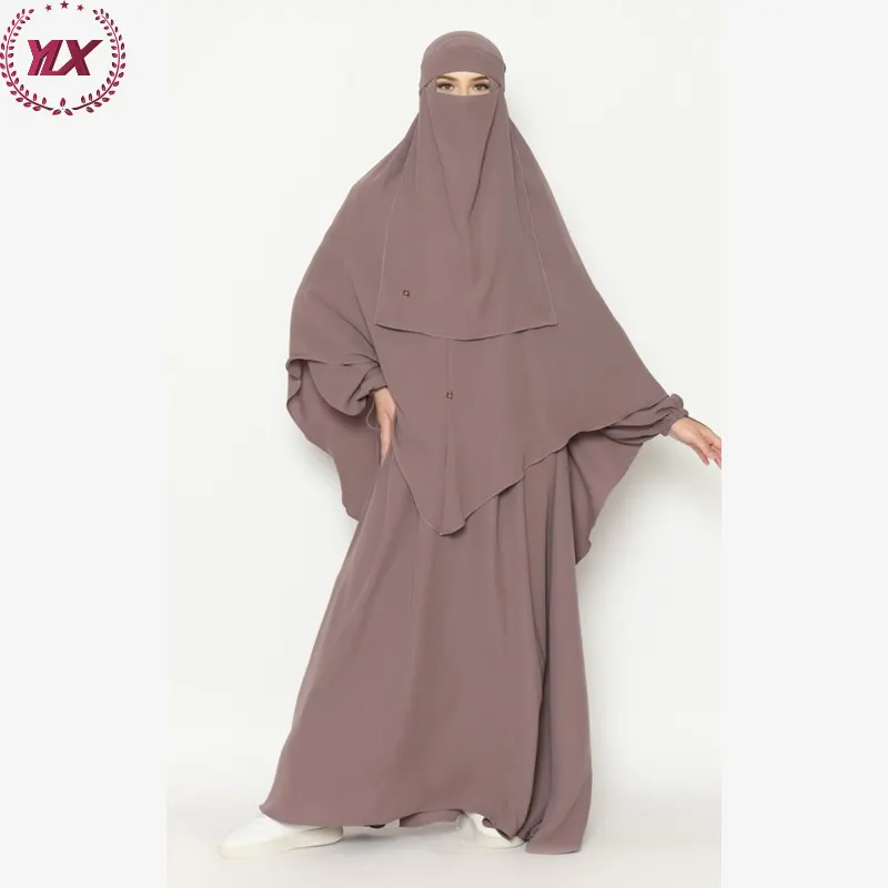 Muslim Headscarf Niqab Islamic Hijab Women Jilbab Abaya Chiffon Three Layer Long Khimar Indonesia Prayer Dress