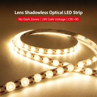 Bande lumineuse LED à lentille optique sans ombre 24V 18W, angle de faisceau large de 170 degrés, PCB de 12 mm, 48 LED, bande lumineuse flexible, 3000K-6500K