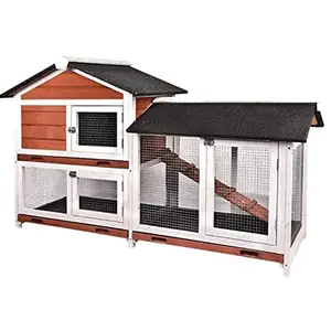 Wooden Wholesale Rabbit Cage Hutches Poultry Pet Cage Product with Ladder and Outdoor Run