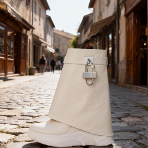 Botas de Mujer de Cuero Auténtico de Alta Calidad, con Plataforma Gruesa y Cierre, Botas de Diseño en Cuero Negro Sexy para Mujer - Product Image 6
