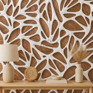 Carta da Parati Murale con Texture ad Anelli d'Albero e Griglia Metallica Bianca <span class=keywords><strong>3D</strong></span> per Decorazione Domestica - Product Image 2