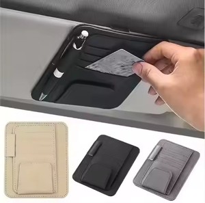 Universal <b>Interior</b> Organizer Leather Sun Visor Bag With Ic Glasses Clip and Sunshade Car Decorative <b>Accessory</b> - Product Image 1