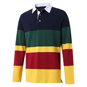 OEM Custom Yellow and Black Rugby Stripe Polo Shirt 100% Cotton Long Sleeve Men