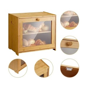 Bamboo Bread Storage Box Double Layer Solid Wood With Wooden Lid For <b>Kitchen</b> Bakery Use - Product Image 3