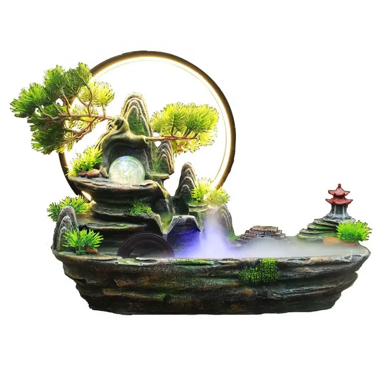 High Quality Rockery Water Fountain Tabletop Feng Shui Landscape Circulation Water Ornaments Waterfall Fountain With Atomizer